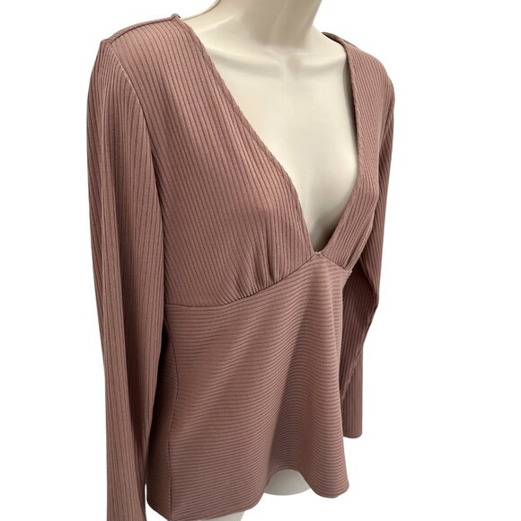 Red By BKE Womens Mauve Deep V-Neck Fitted Ribbed Long Sleeve Top Size Large - Picture 3 of 8